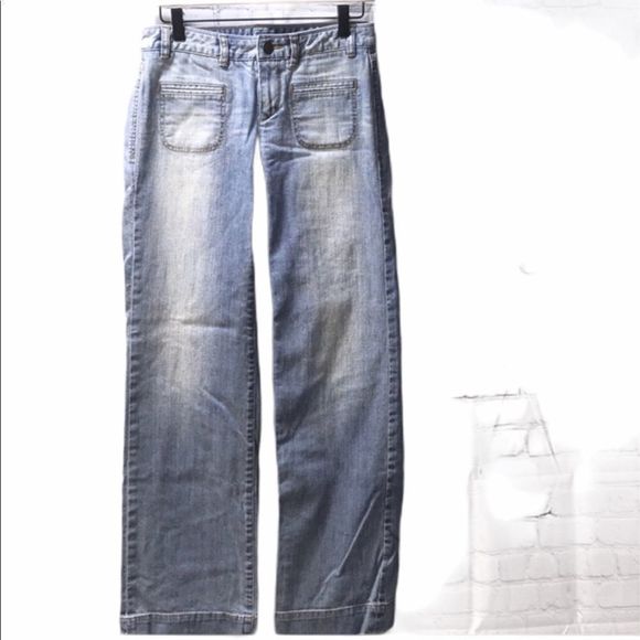 Wide Leg Retro Look  Distressed Denim Sz  0 - Picture 4 of 10